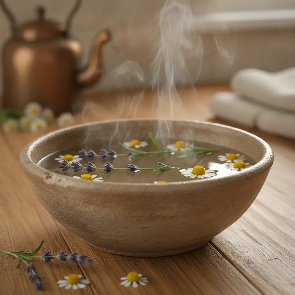 Herbal facial steam with chamomile
